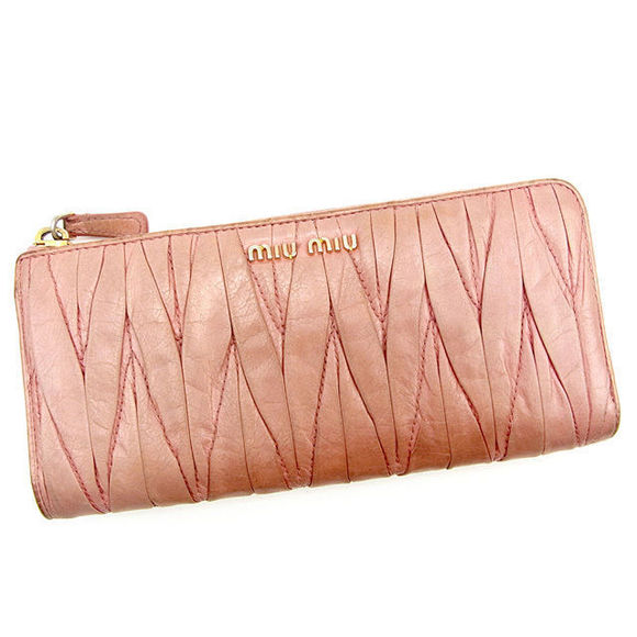Miu Miu Long Wallet L-shaped Matelasse Pink T033 - Picture 1 of 6